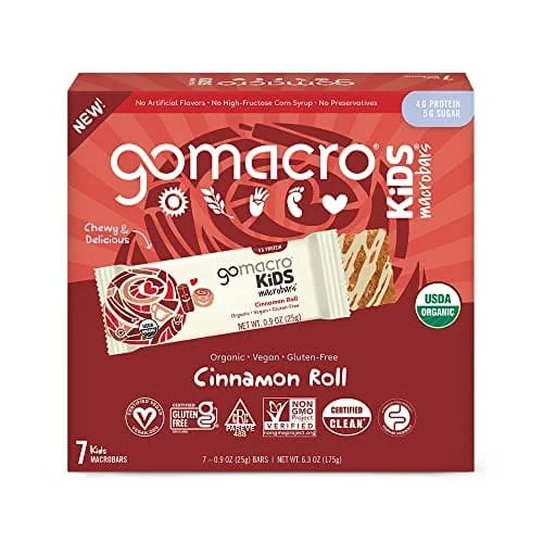 - Air box TSA certified check-inGoMacro Kids MacroBar Organic Vegan Snack Bars - Cinnamon Roll, 0.9 oz
 | Pack of 7