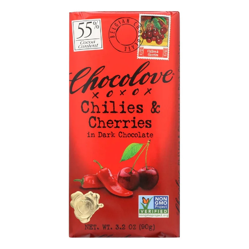 ---Chocolove - Chocolate Bar Dark Chilies & Cherry, 3.2oz | Pack of 12