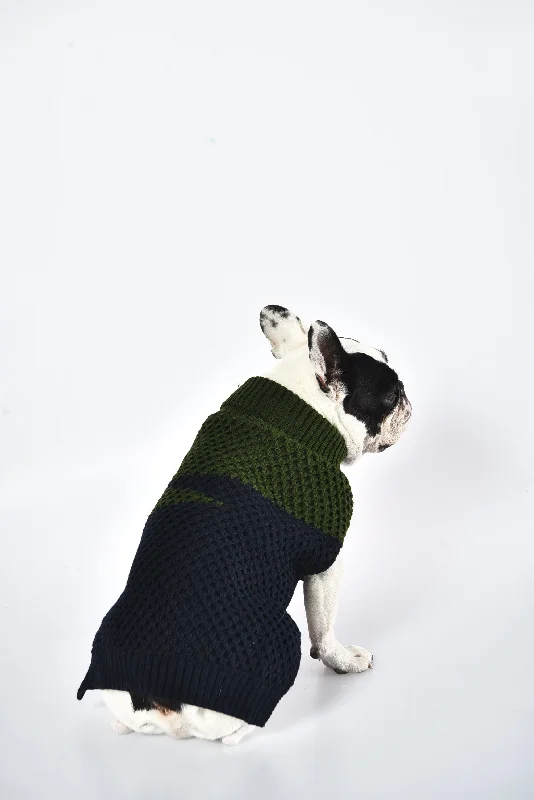 Pet anti-allergic clothesNavy and Green Knit polo Neck Jumper