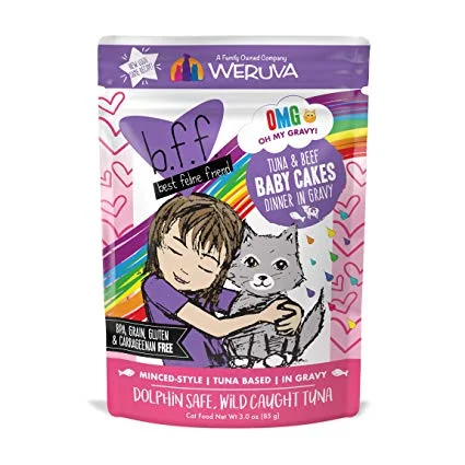 Cat FoodWeruva BFF OMG Tuna & Beef Baby Cakes in Gravy Pouch 2.8oz