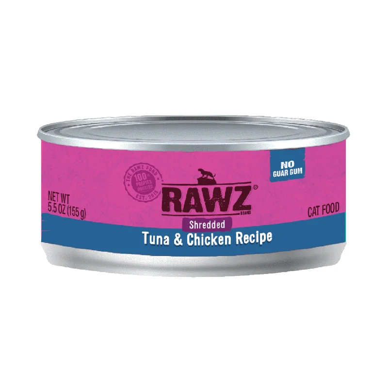    - Cat food for multi-cat households  Rawz Shredded Tuna & Chicken Cat Can