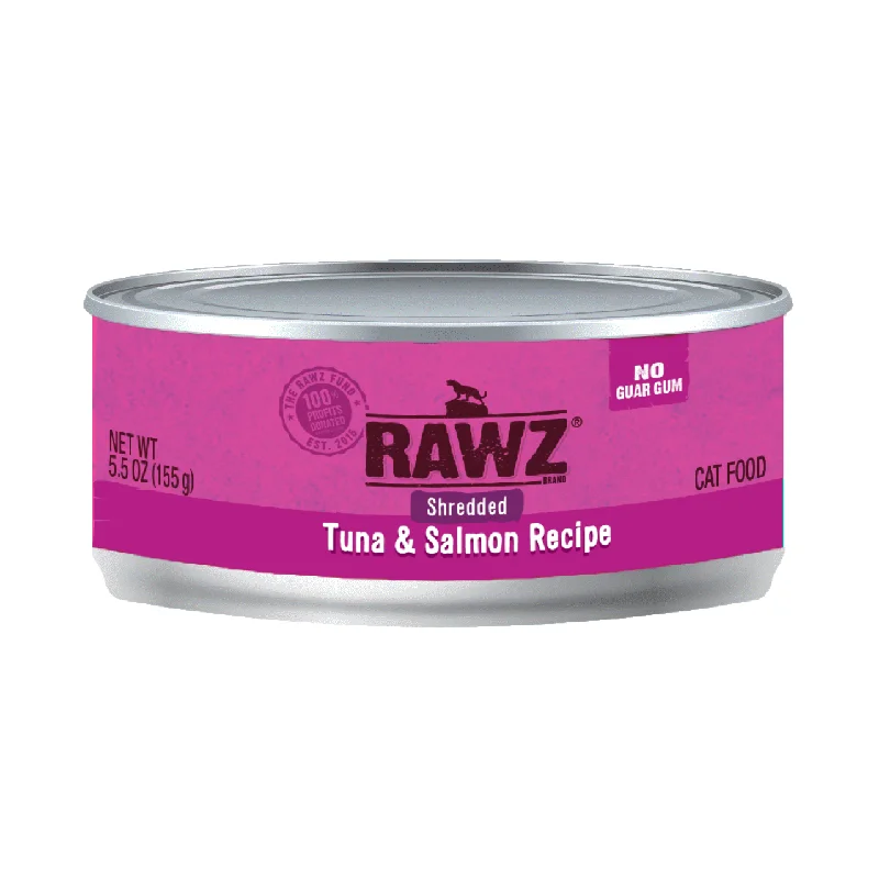    - Indoor cat food  Rawz Shredded Tuna & Salmon Cat Can